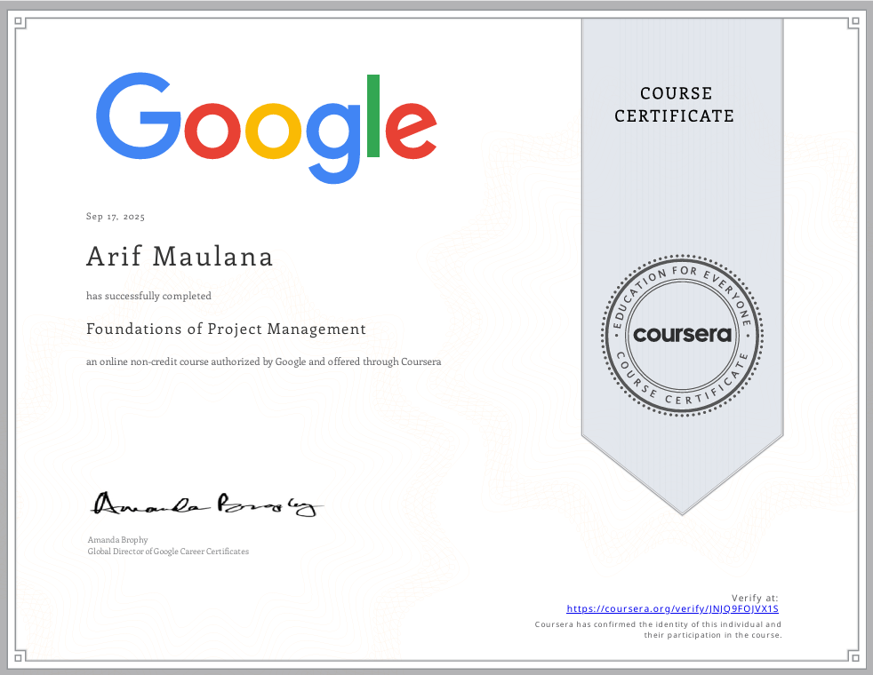 Foundations of Project Management certificate