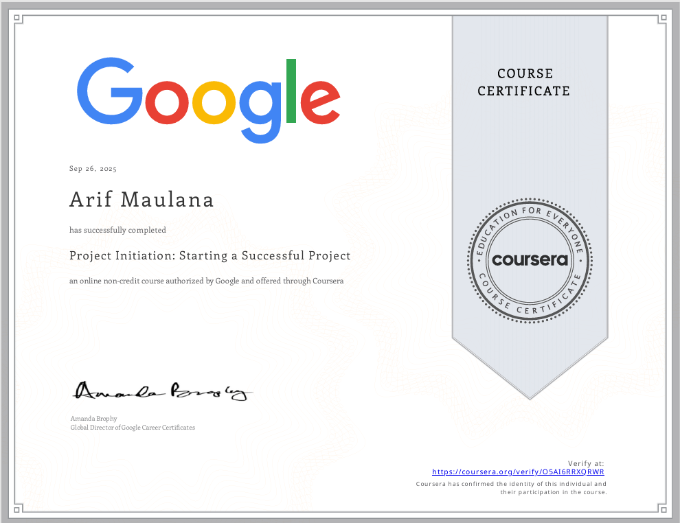 Project Initiation: Starting a Successful Project certificate